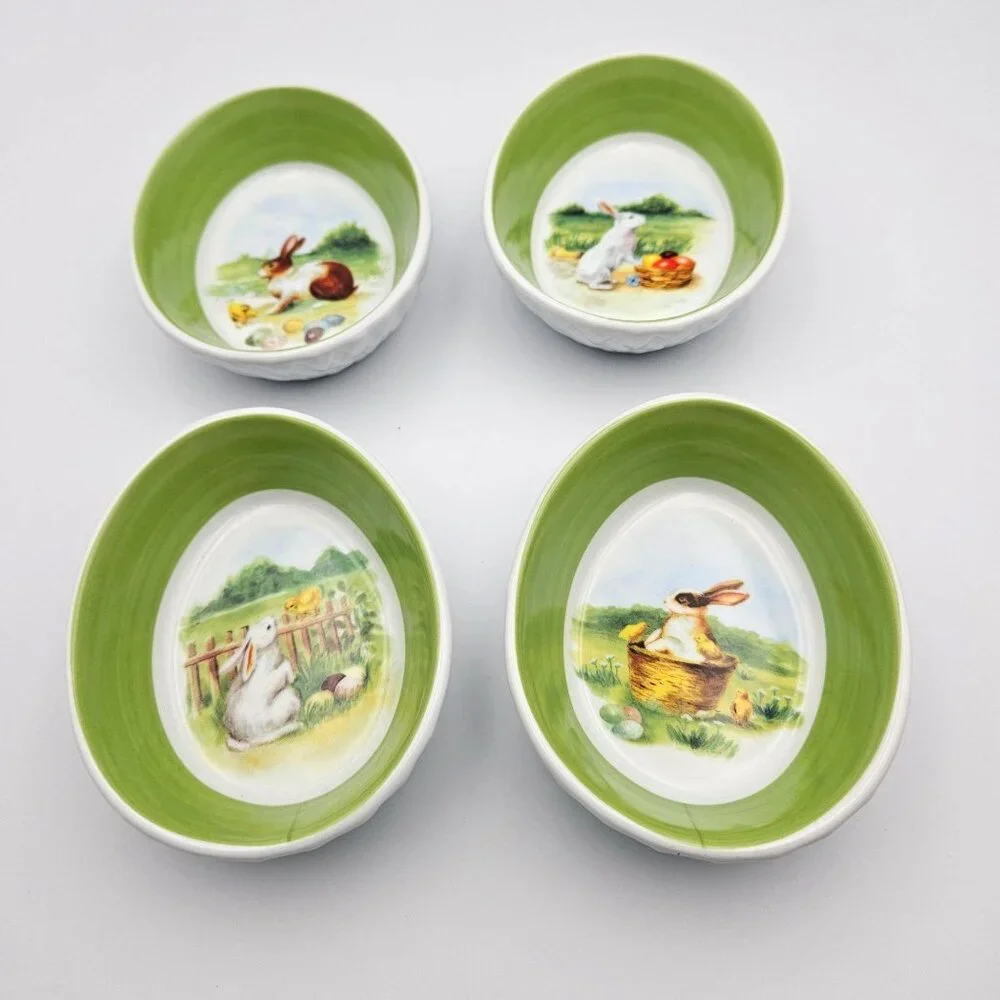 Williams Sonoma Vintage Bunny Ramekins Bowls Easter Egg Spring Set of 4